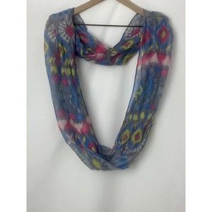 Women's Infinity Scarf Gray w/ Colorful Geometric Design Lightweight